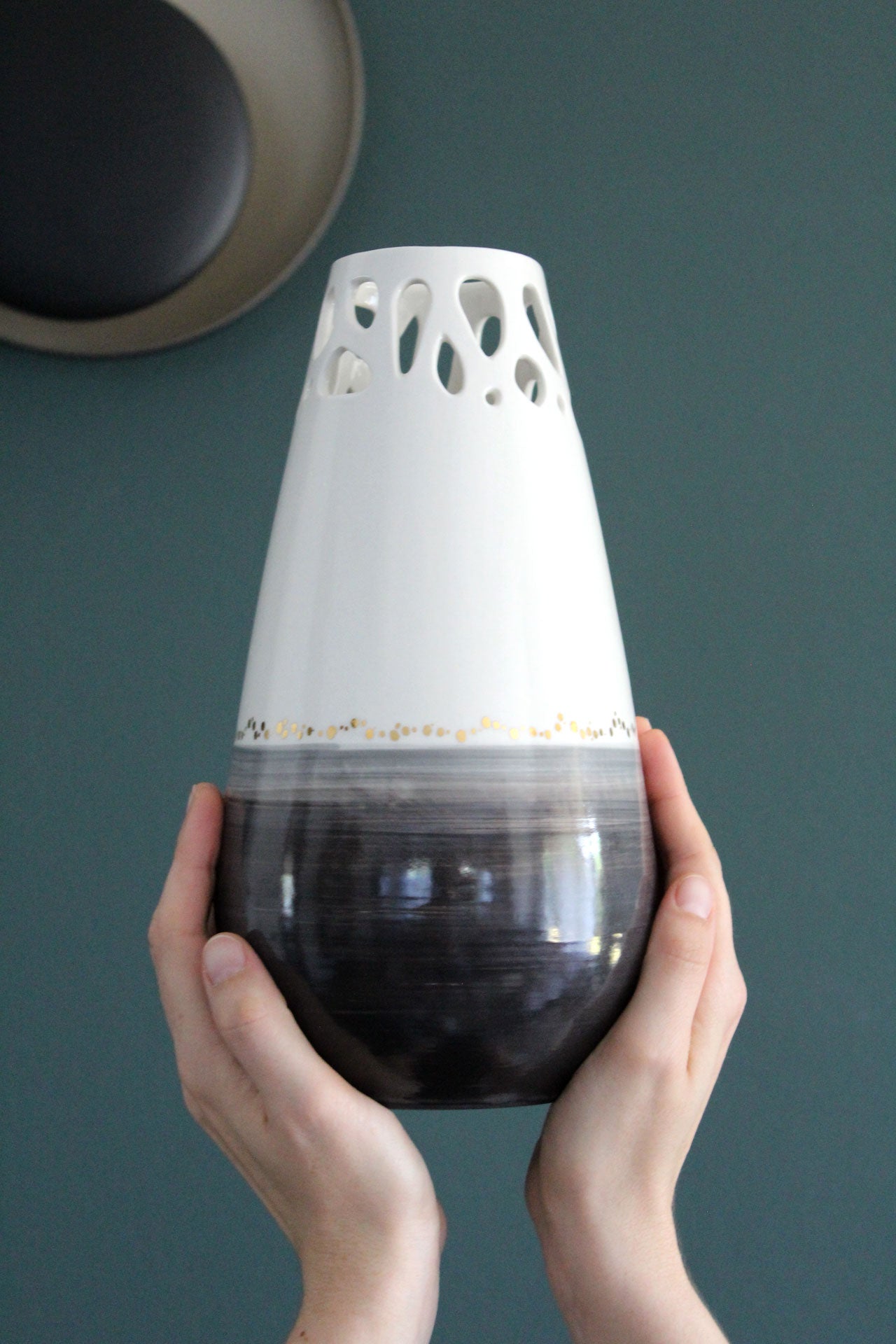 Vase Goutte - Noir/Gris/Or Ajouré